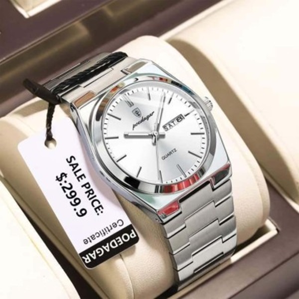 POEDAGAR 930 Men’s New Luxury Luminous Date Week Stainless Steel Quartz Watch For Men 5241