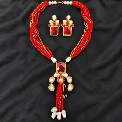 Premium Turkish Crystal and Pearl Necklace Set