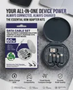 60W Fast Charging 3-in-1 USB Cable Set with Storage Box
