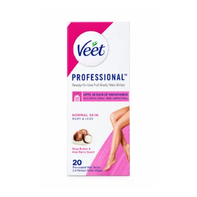 Veet Professional Ready To Use Full Body Shea Butter & Acai Berry Scent 20 Wax Strips (France)