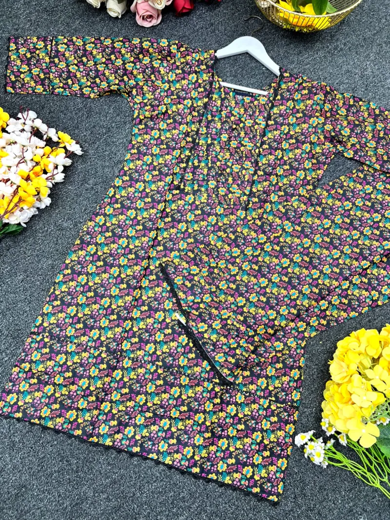 Women's Printed Cotton Two Piece with Lace Trim Salwar, M and XL
