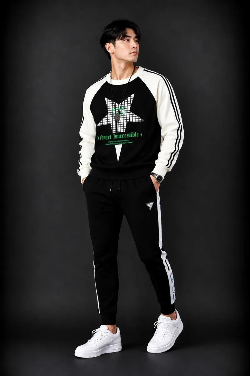 Men's Pure Cotton Full Sleeve T-Shirt and Trouser Set, 200 GSM