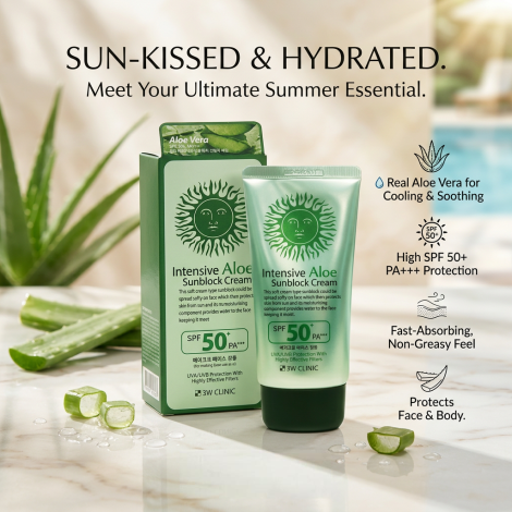 3W Clinic Intensive Aloe Sunblock Cream SPF50+ PA+++ 70ml (Korea)