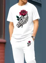Drop Shoulder Pure Cotton T-Shirt and Trouser Set for Men, 180 GSM