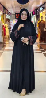 Koti Abaya with Karchupi Lace and Snap Buttons, Free Body Size