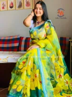 Hand Paint Brush Work Half Silk Saree in 6 Shades