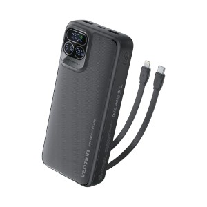 VENTION 22.5W 20000mAh Power Bank with Built-in USB-C & Lightning Cables – Black