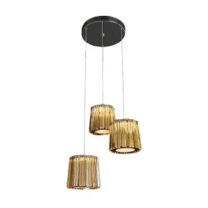 Qulik Gold Radiance 3-Round Luxury Hanging Crystal Chandelier Light (QL-A6007-3)