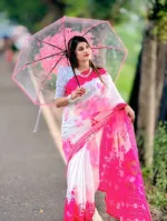 Chanderi Silk Flower Print Saree with Printed Border, 5 Colours