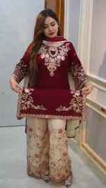 Women's Cotton Garara Three Piece, Embroidered Salwar, 4 Colours