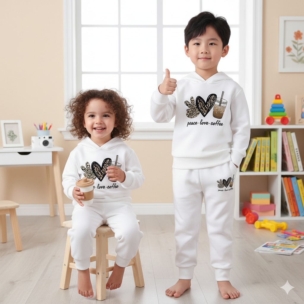 Baby Hoodie and Pant Set, One Side Brush, Sizes 1-2Y to 9-10Y