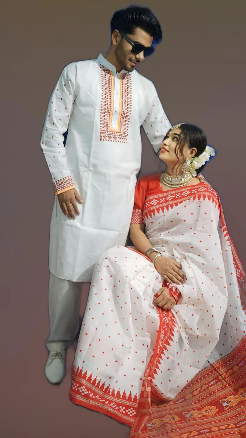 Dhupian and Half Silk Saree with Panjabi Couple Set, 6 Colours