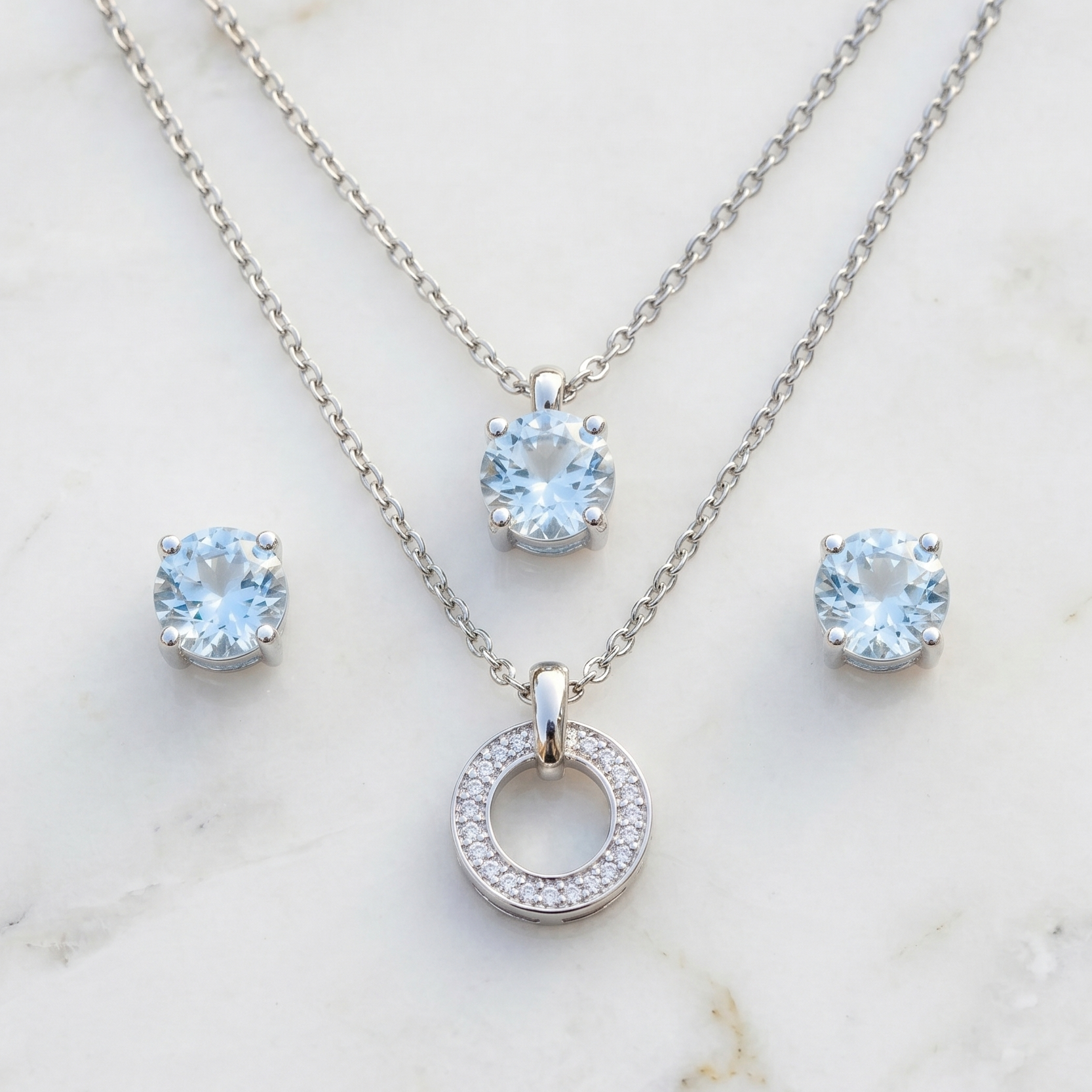 Necklace With Matching Radiant Crystal Stud Earrings.