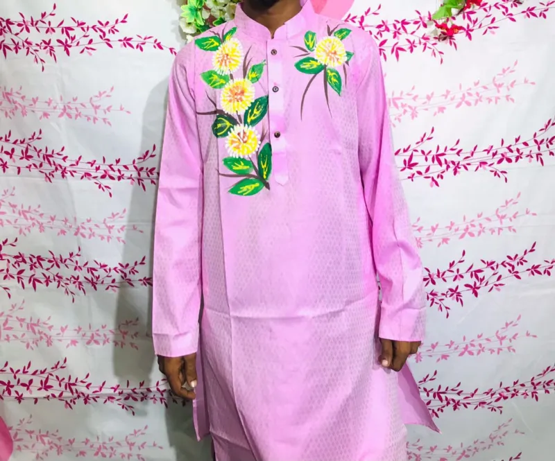 Men's Hand Print Panjabi in Dhupian Silk, 6 Colours