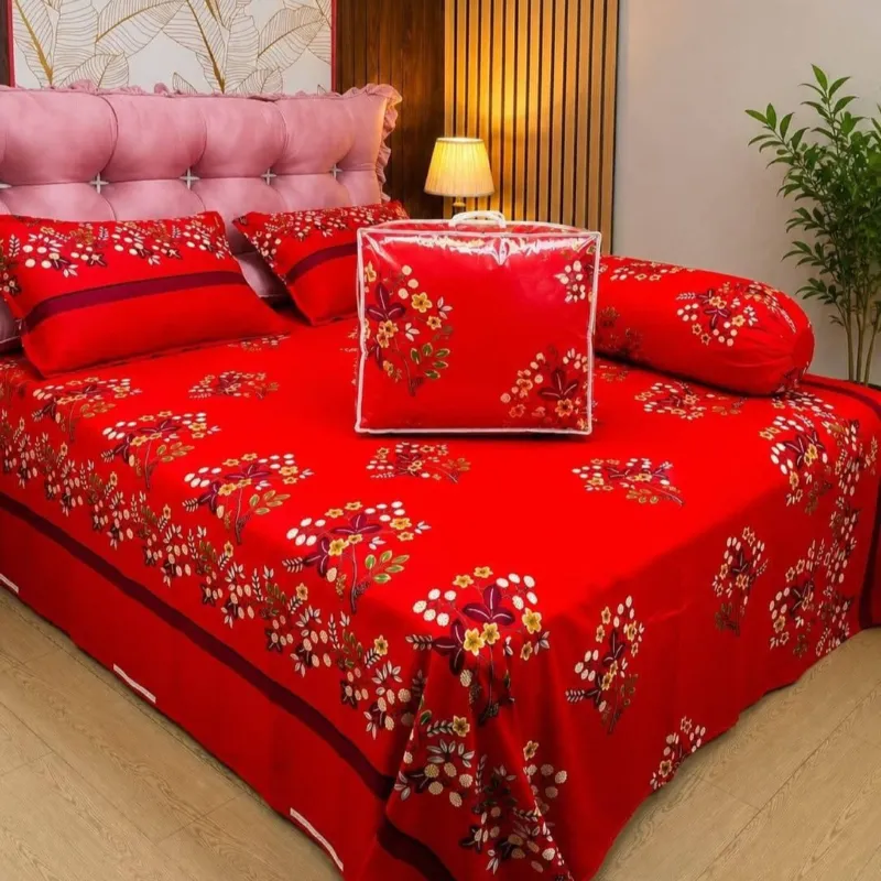 Quilted Comforter and Bed Sheet Set in Pure Twill Cotton, 5 Pieces
