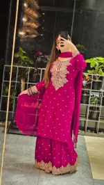 Cotton Garara Dress with Sequin Embroidery and Lace Georgette Orna