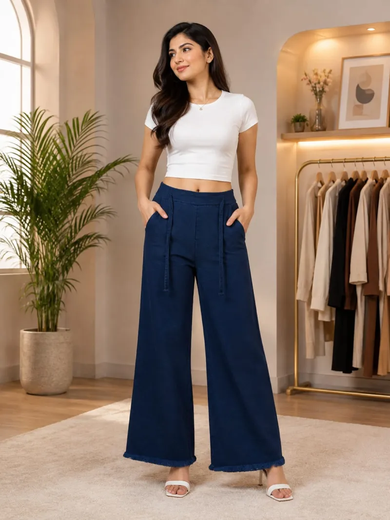 Women's Baggy Jeans Pant, Adjustable Free Size Waist, 38 to 40 Inch