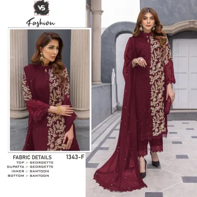 Women's Readymade Georgette Embroidered Three Piece, Body 48 Inch