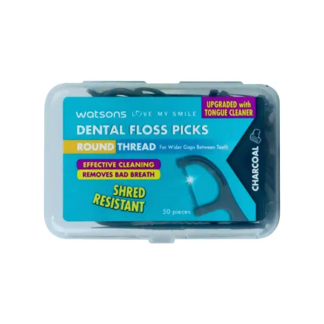 Watsons Dental Floss Picks Round Thread Toothpick Charcoal 50pcs (China)