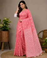 Half Silk Screen Print Saree with Jamdani Design, 5 Colours