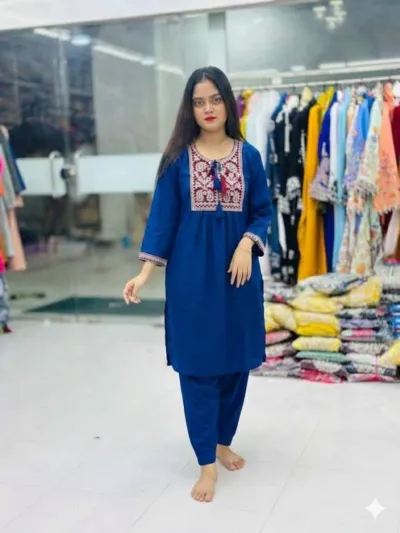 Women's Embroidered Silk Two Piece, Free Size 32 to 42