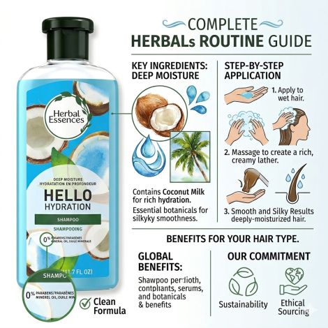 Herbal Essences Deep Moisture Hello Hydration Shampoo 346ml (USA)