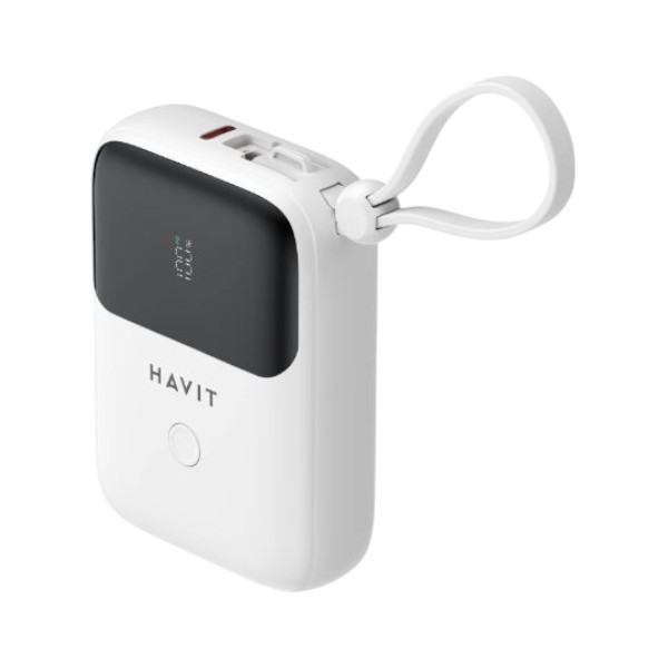 HAVIT PB5215 10000mAh Display Power Bank With Usb-C & Lightning Cable – White