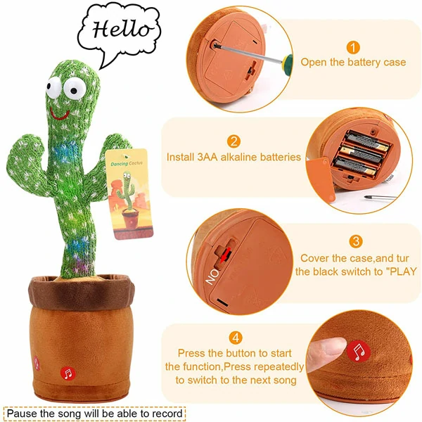 Dancing Cactus Plush Funny Electronic Shaking Playing Toy