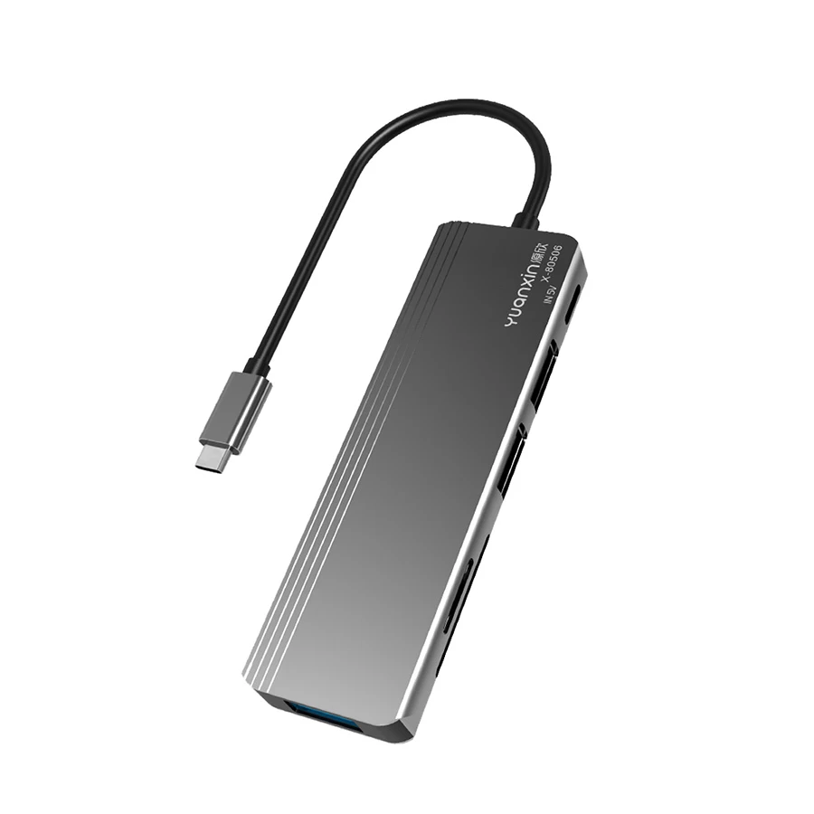 Yuanxin X-80506 Type-C to Tri USB, Type-C, SD & TF Converter Silver