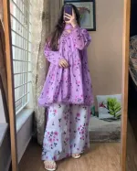 Women's Pure Cotton Three Piece with Golden Afsan Print and Lace