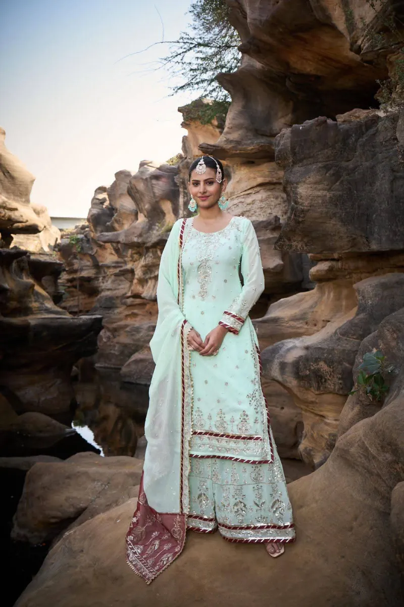 Fox Georgette Sequin Embroidery Three Piece with Sharara