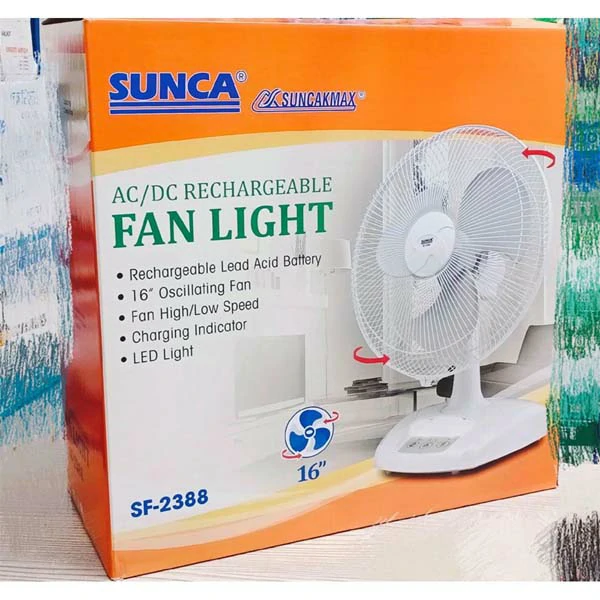 Sunca SF-2389 16 Inch 30 Watt Rechargeable Table Fan – White