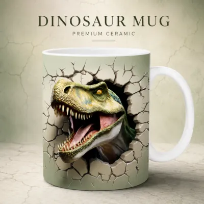 Dinosaur Mug – Premium Ceramic Coffee Mug with 3D Jurassic T-Rex Wraparound Design, Microwave & Dishwasher Safe