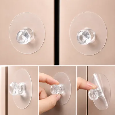 4PCS Punch-Free Crystal Drawer Handles – Diamond Shape Self-Adhesive Acrylic Knobs & Seamless Wall Hooks for Cabinets, Wardrobes & Furniture Makeover