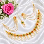 Premium Gold-Plated Floral Bridal Jewelry Set with Pearl & Colored Stone