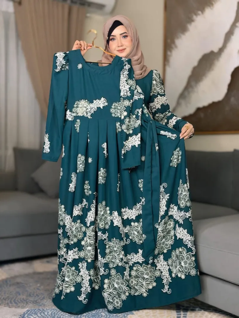 Alpona Digital Print Gown Borka, Cherry Fabric