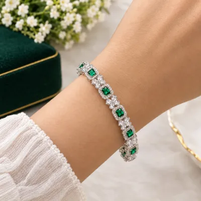 Royal Emerald Green American Diamond-Cut Kada Bangle Set (2 Pieces)