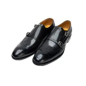 25023-Black Formal Genuine Cow leather Double Monk Alligators with TPR Welted Sole Monk Strap For Men