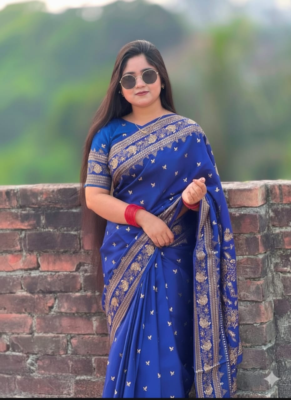 Women's Silk Saree in Screen Print with Matching Blouse