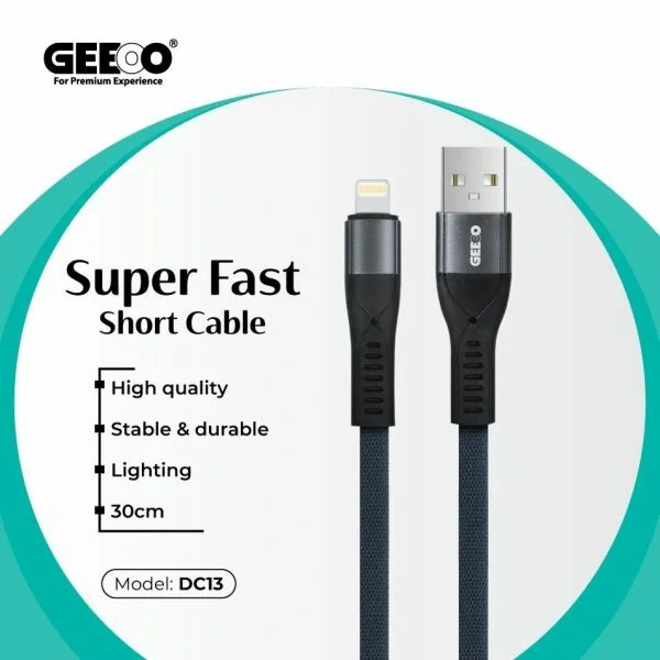 Geeoo DC13 3A iPhone Lightning Short Cable – 30cm