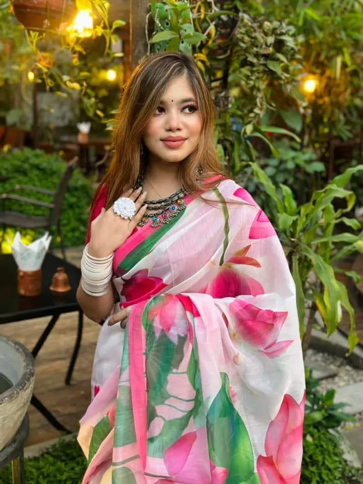Chanderi Silk Digital Print Saree, 4 Colours