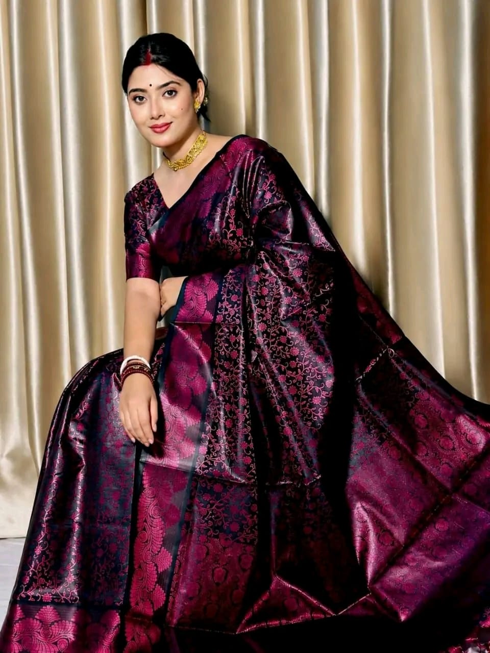 Banarasi Katan Saree with Matching Blouse Piece, 3 Colours