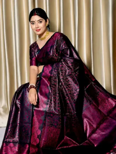 Banarasi Katan Saree with Matching Blouse Piece, 3 Colours