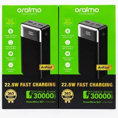 Oraimo PowerNova Q31 30000mAh 22.5W Fast Charging Power Bank, Black