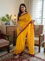 Half Silk Saree with Full Embroidery, Without Blouse Piece