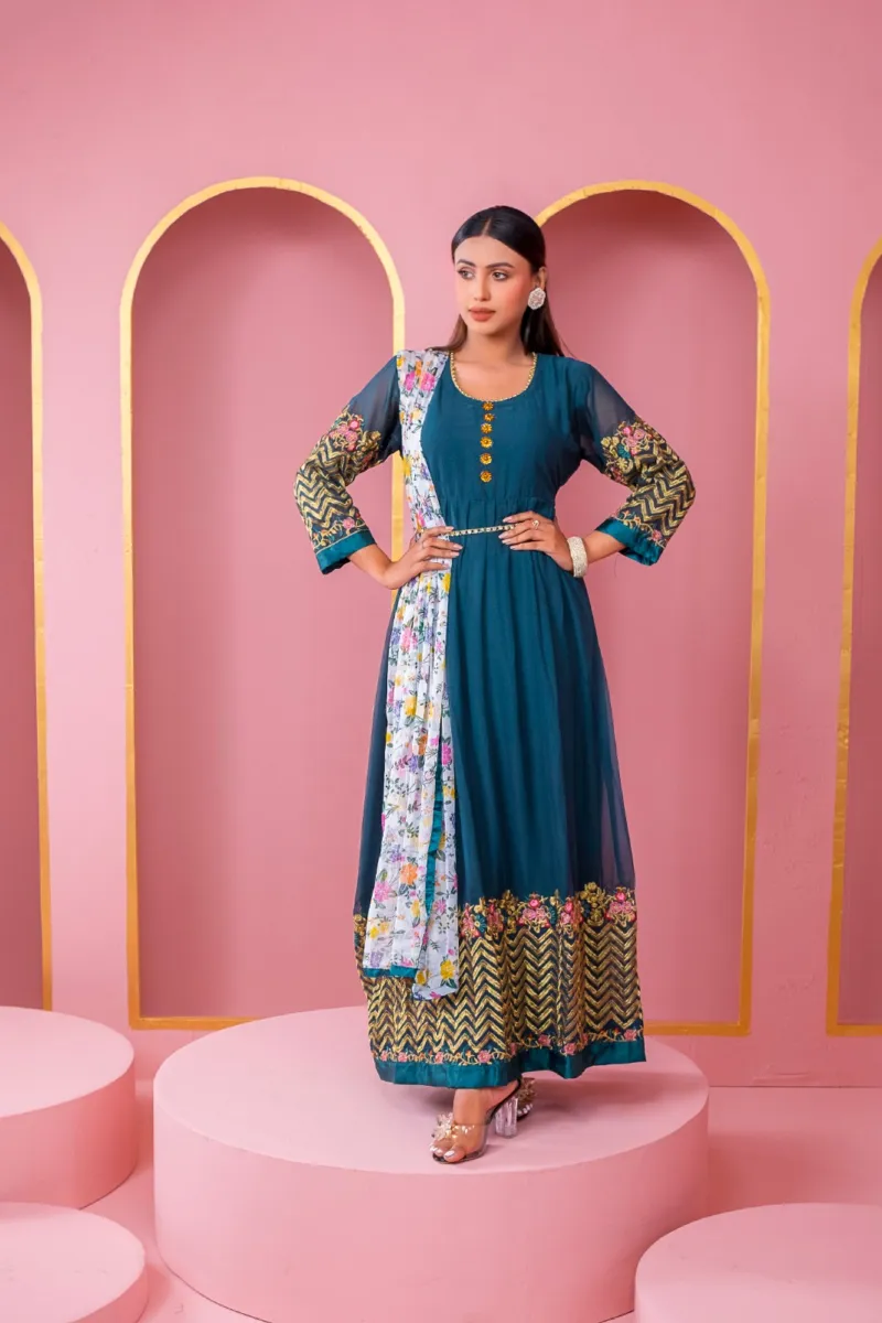 Georgette Embroidered Lehenga Party Dress, Free Size to 46, 6 Colours