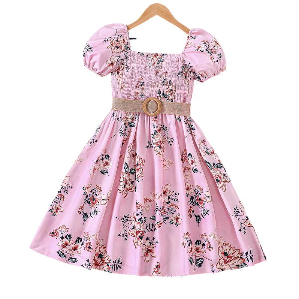 Flower Gown Elegant Floral Fit Dress for Girls with Belt