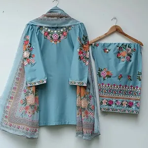 Soft Cotton Multicolor Embroidery Dress Set