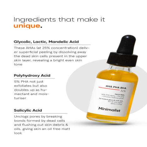 Minimalist 32% AHA PHA BHA Peel for Instant Glow & Soft Skin 30ml (India)