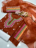 Women's Dollar and Embroidery Georgette Three Piece, Free Size to 48
